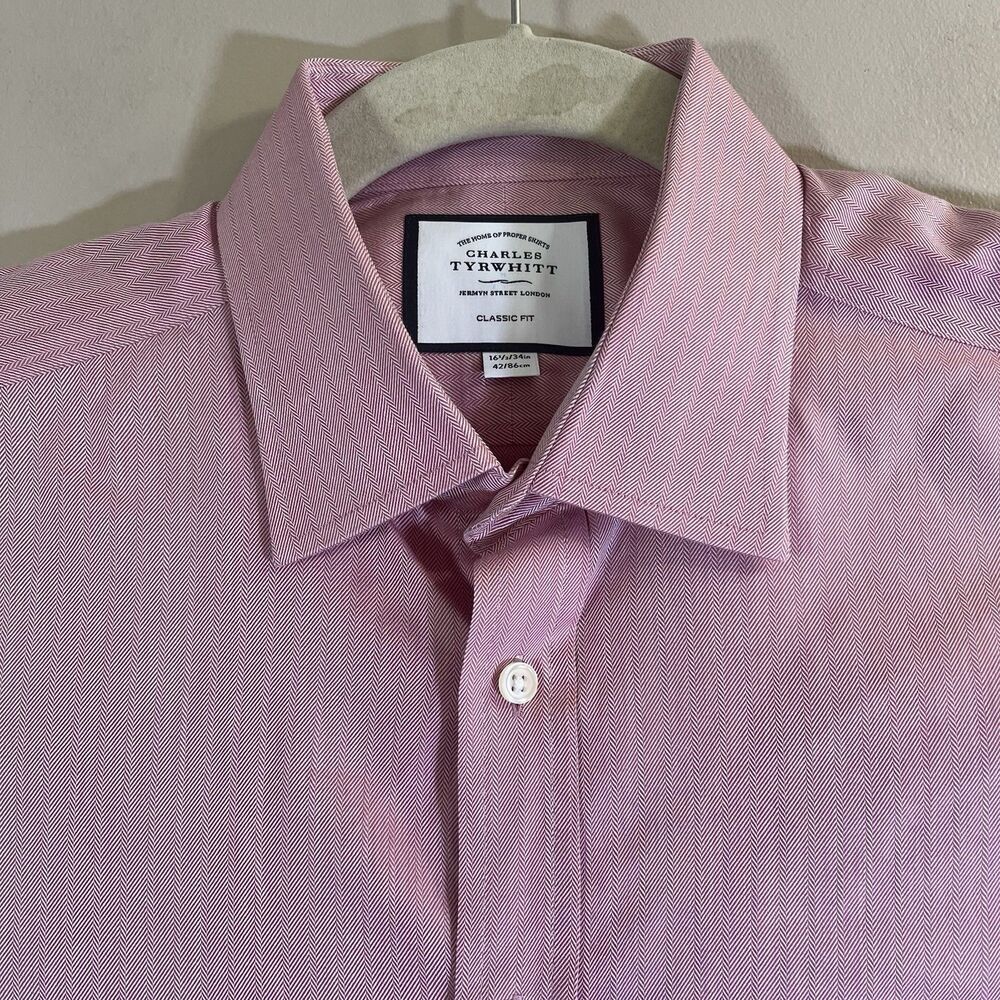 Charles Tyrwhitt Pink Dress Shirt 16.5 34 Cotton Classic Fit Non Iron Spread